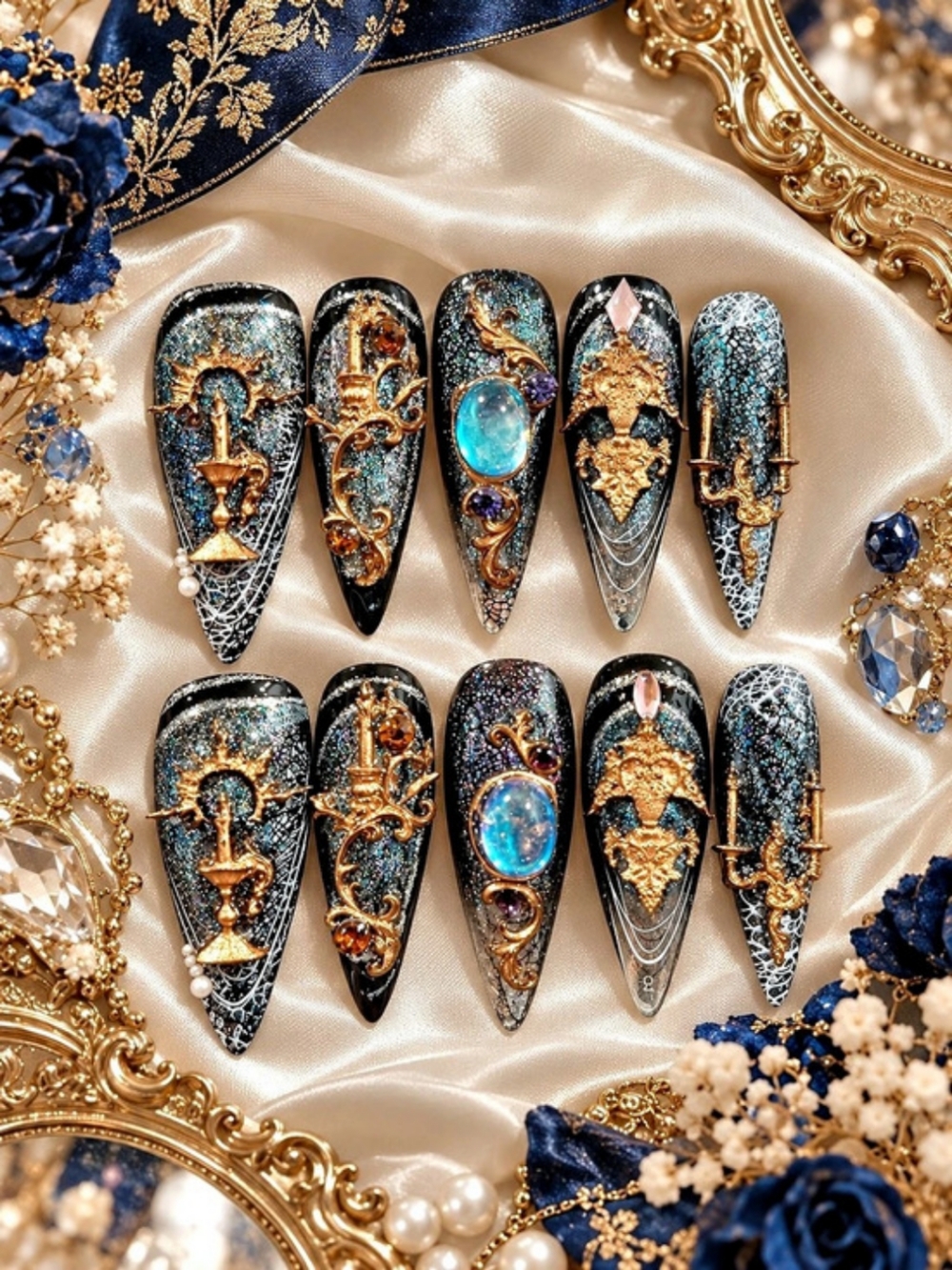 Blue & Gold Press On Nails